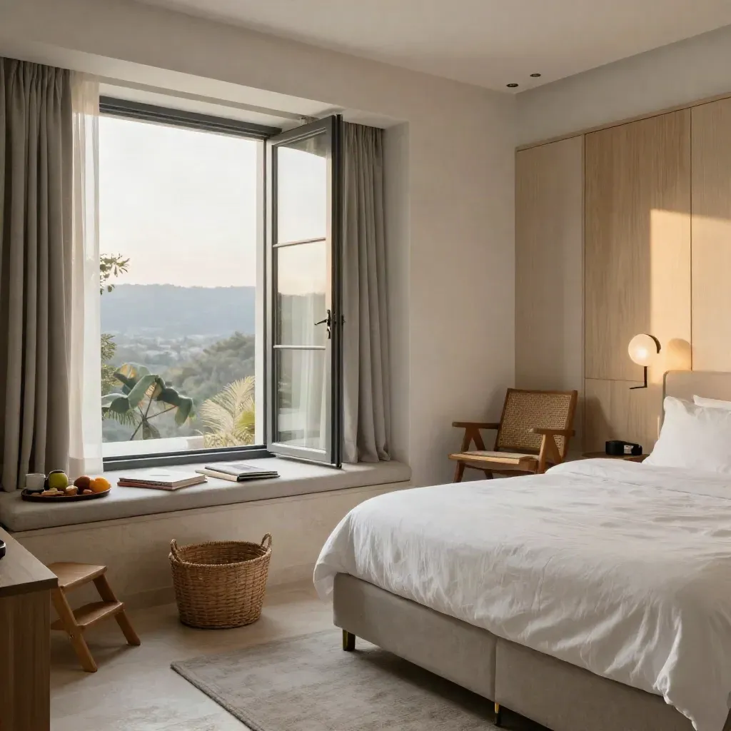 Suite familiare pronta con letto extra, cesto giochi, libri, vassoio snack e scalino.